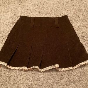 Brown Corduroy Skirt with pink ruffle